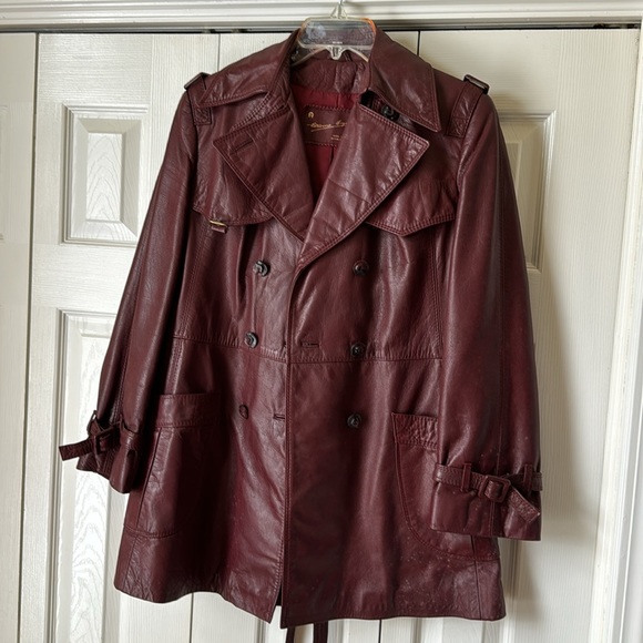 Vintage 1980s Etienne Aigner Oxblood Burgundy Belted Leather Jacket Sz 14 - Picture 5 of 7